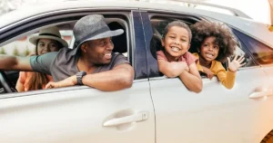 Parents and kids in a car